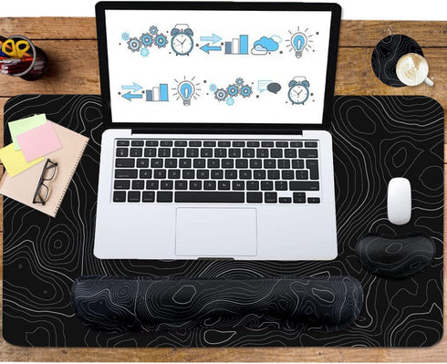 Set, 4Pcs (35.415.7 Set Topographic Mouse Pad Extended Mouse Pad+Keyboard Wrist Rest, Memory Foam Ergonomic Easy