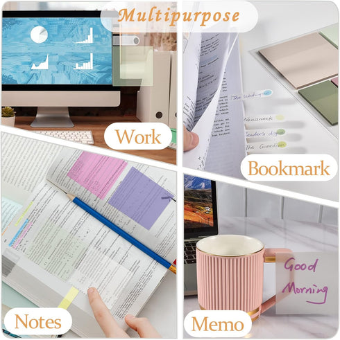 BAYTORY 700 Sheets Transparent Sticky Notes, Clear Bright Waterproof 3 x 3 inch Memo Pad for Annotating Books
