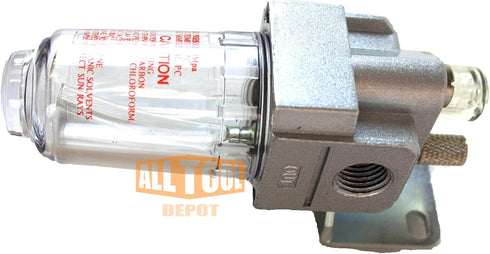 1/4 NPT Mini Oiler Lubricator for Compressed Air Tools, Poly Bowl with Visible Oil Level, 145 PSI Max