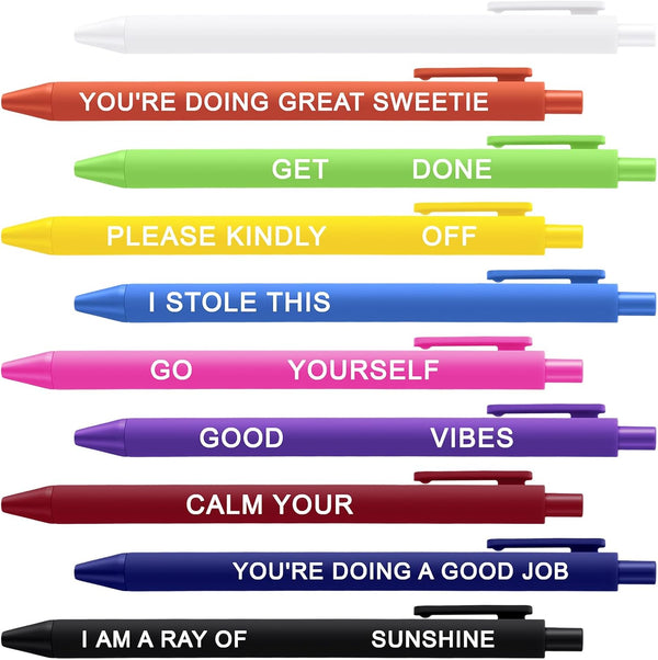 Crtiin 10 Pcs Funny Work Pens for Adults, Snarky Office Pens with Funny Sayings, Complaining Negative Quotes, Black Ink