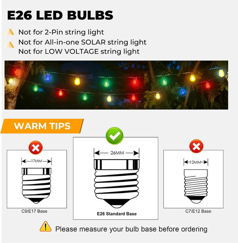 24 Pack S14 Bulbs, 1W Bulbs E26 2200K, Dimmable, GvvooHome Colored LED String Light Plastic Shatterproof Replacement