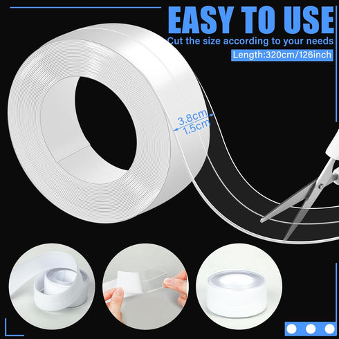 Clear Caulk Tape 10.5' x 1.5'' Waterproof Self Adhesive Caulk Strip Bathtub Sealant Tape Caulking Tape Sealing Strip Oil Proof Bathroom Caulk for Kitchen Floor Wall Edge Protector(PVC)