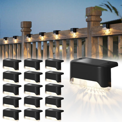 pearlstar 16 Pack Solar Step Lights,Solar Deck Railing Lights Outdoor Waterproof Led