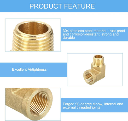 uxcell 90 Degree Brass Pipe Fitting Street Elbow 3/8" NPT Connector for Gas, Air, Oil, Propane - 2pcs