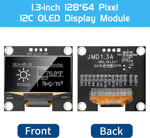 MakerFocus 2pcs 1.3 Inch I2C 128 64 SH1106 Pi/ESP32 IIC OLED Display Module x Pixel Self-Luminous Display Board