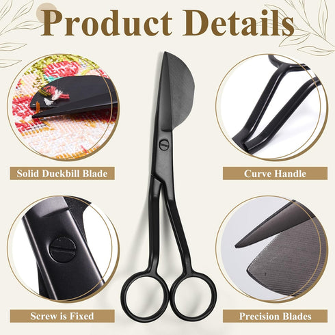 2 Pieces Duckbill Shears 6 and 7 Inches, Bent Curved Offset Handle Duckbill Scissors for Crafting and Fabric