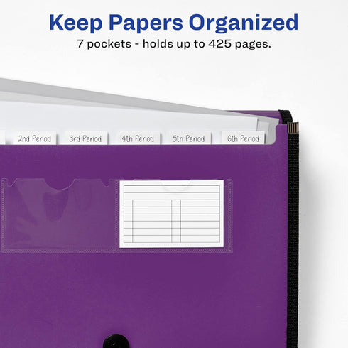 Avery Expanding File Folder Organizer, 7-Pocket Accordion, Plum, Holds 425 Letter/A4-Size Sheets