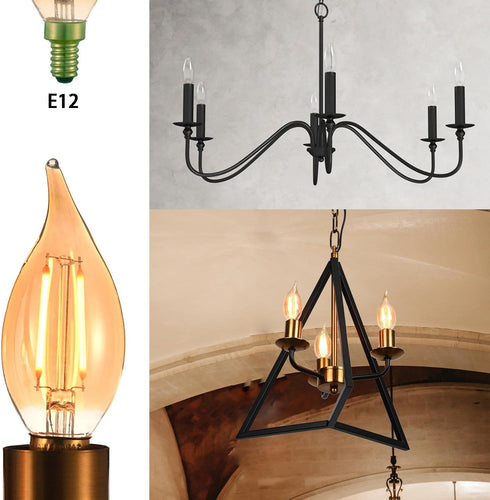 E12 LED Light Bulbs, Retro Candelabra, Dimmable 25 Watt Incandescent Equivalent, 2200K Amber, 6 Pack