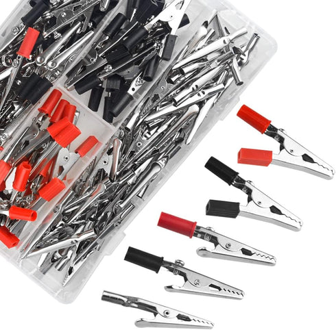 WMYCONGCONG 120 PCS Metal Alligator Clips, Electrical Test Clamps Assortment Kit with Plastic Hands, Red Black