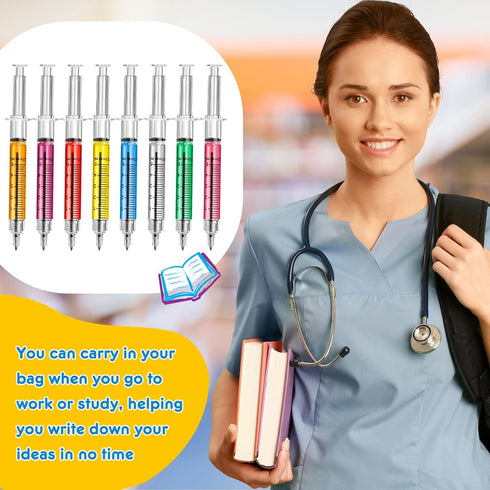 Estune 100 Pcs Syringe Retractable Nurse Pens Novelty Fun Multi Colors Medical Blood Ballpoint Pens Gifts for Nursing