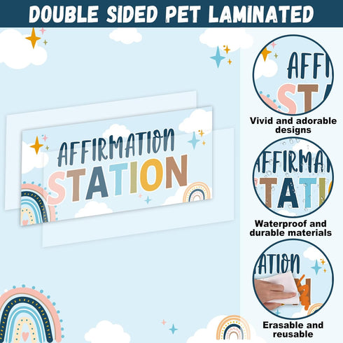 Boho Affirmation Station Bulletin Board Set, Rainbow Bulletin Board for Classroom Decor with Motivational Accents