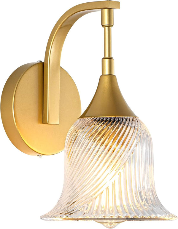 1-Light Gold Wall Sconce,Bathroom Sconces Brass Modern Wall Light Fixture with Clear