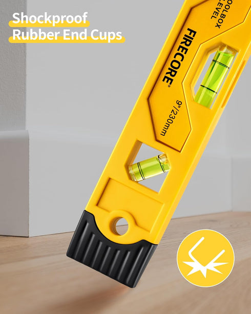 9 Inch 3 45 90 180 Torpedo Level Magnetic, Firecore Shockproof Small Leveler Tool with Bubble Spirit Level Degree