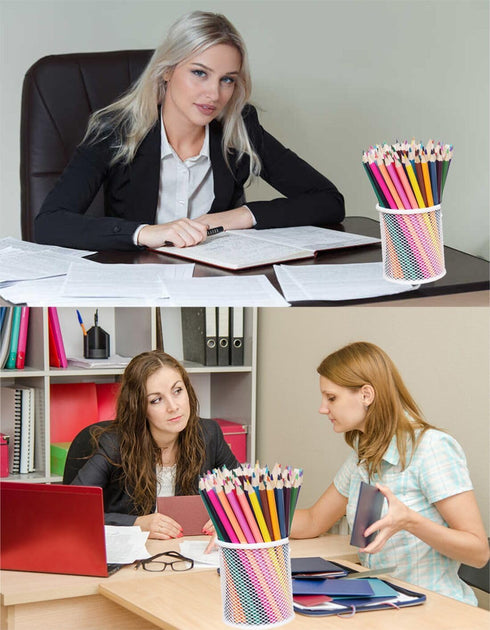 Pen Holder Mesh Pencil Holder, Metal Cup Organizer for Desk Office, White, 4 Pack