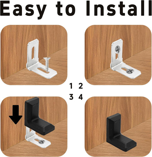 AUXBC 30PCS 90 1.1x1.1x0.7 Degree L Shape Metal Corner Brackets Black Plastic Cover Right Angle Brace for Shelf Cabinet