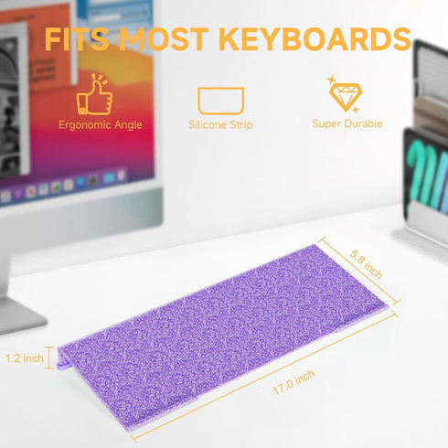 Rulyyo 17 Inch Ergonomic Computer Keyboard Stand - Glitter Purple Acrylic Keyboard Riser for Desk Tilted Keyboard
