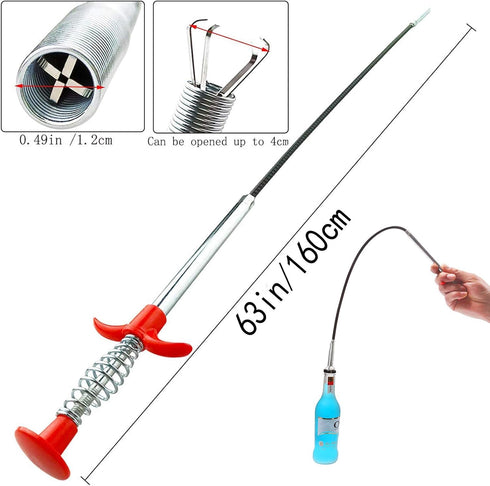 Flexible Grabber Claw Pick Up Reacher Tool, 63 Inch Bendable Hose Pickup for Home Sink and Drains