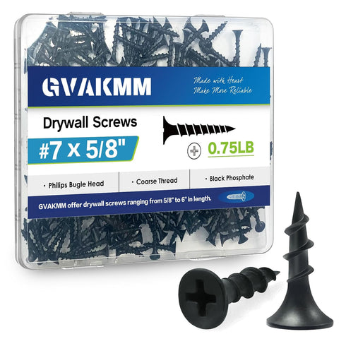 #7x5/8'' Drywall Screws, 0.75LB (453pcs), Black Coarse Thread Phillips Bugle Head, Sharp Point for Wood and Sheetrock