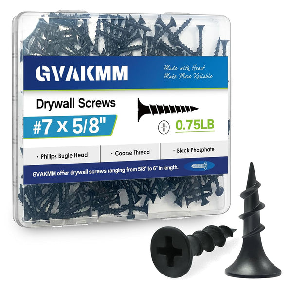 #7x5/8'' Drywall Screws, 0.75LB (453pcs), Black Coarse Thread Phillips Bugle Head, Sharp Point for Wood and Sheetrock