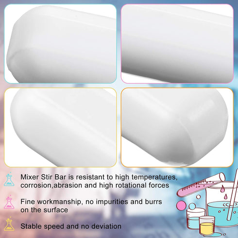 Weewooday 24 Pieces PTFE Magnetic Mixer Stirrer Bar, White Stainless Steel Laboratory Mixing Plate Magnet Stick