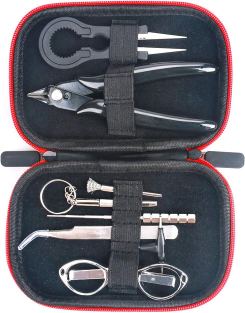 DIY Tool Kit, 9 in 1 Tweezers Pliers Winding Rods Screwdriver Steel Brush with Zipper Case Bag, for Home and Jewelry Repairs