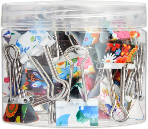 Juvale 40-Pack Small Cute Binder Clips - 1.5 x 0.75 in Multicolor Floral Design, Durable Iron Clips for Document