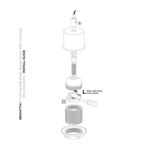 E26 Bulb 2 PACK BRIGHTTIA Shade-Ready Light Socket, Cover & Cord Grip Kit - Standard Screw-in Lamp Holder Replacement
