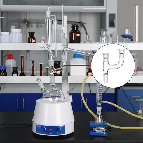 Borosilicate Glass 3 Way Claisen Distillation Adapter with 24/40 Joints, Chemistry Apparatus Lab Glassware