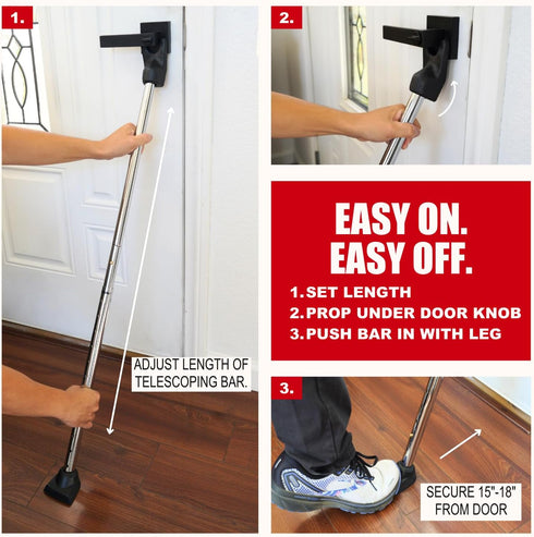 3-in-1 (1 Pack SECURITYMAN Door Security Bar, Security Door Stoppers & Door Barricade Heavy Duty Adjustable Iron