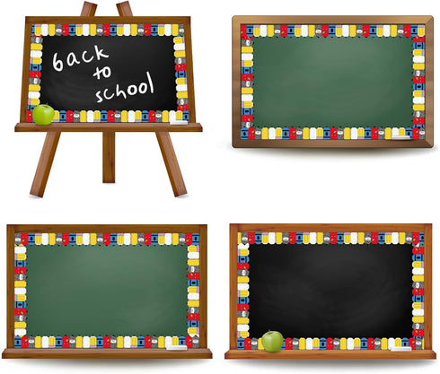 65.6Ft Whaline Back to School Pencil Bulletin Board Border Composition Notebook Apples Crayon Die Cut Trim Border Roll