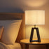 Booniture Dimmable Bamboo Table Lamp, Farmhouse Bedside Lamp with Linen Shade, Mid Century Modern Nightstand Light
