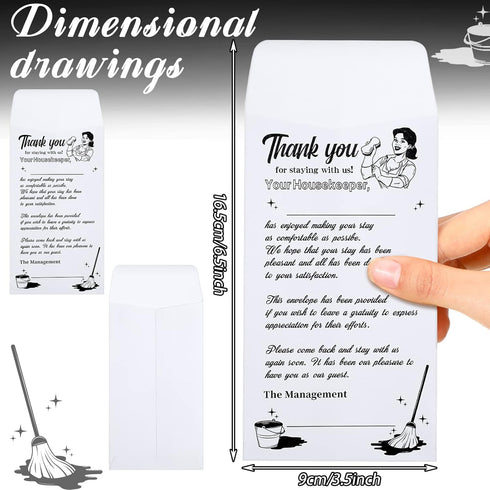 600 Pack 3.5 6.5 Inches Fainne Housekeeping Thank You Tip Envelopes, Cash Self Adhesive Tip Envelopes for Hotel Motel