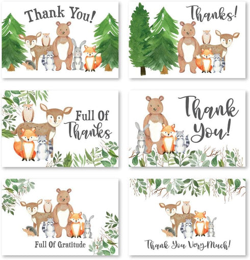 Hadley Designs 24 Woodland Thank You Cards with Envelopes, Rustic Animal Deer or Fox, 4x6 Varied Gratitude Pack