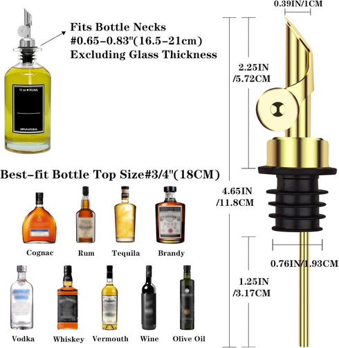 4 Lubise Pcs Olive Oil Dispenser Bottle Spout, Speed Liquor Pour Spout with Flip Top, Stainless Steel Auto Pour Spouts