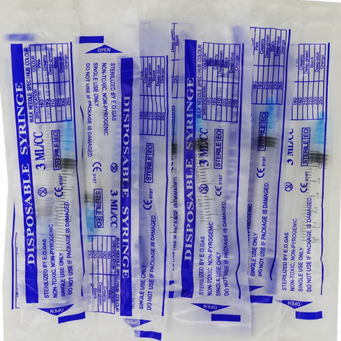 100 Pack 3ml 23Ga Plastic Syringe with Measurement for Scientific Labs, Industrial Dispensing, Disposable Individually