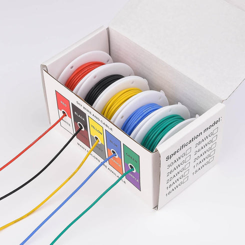 20 Gauge Wire Stranded Electrical Wire Kit, 20 AWG Flexible Silicone Tinned Copper Wires, 5 Colors 19.6ft Each