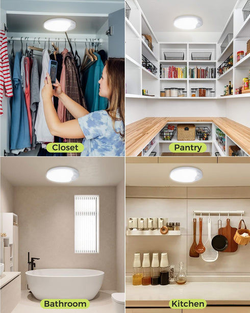 3000K/4000K/6500K, Dimmable, Closet 1Pack Rechargeable Motion Sensor Ceiling Light with Remote, Magnetic Wireless