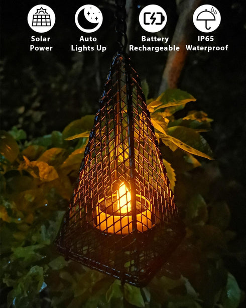 4 Pack Solar Hanging Lights Outdoor, Hanging Lanterns Candle Holder with Solar Tea Lights Candles Outdoor Waterproof