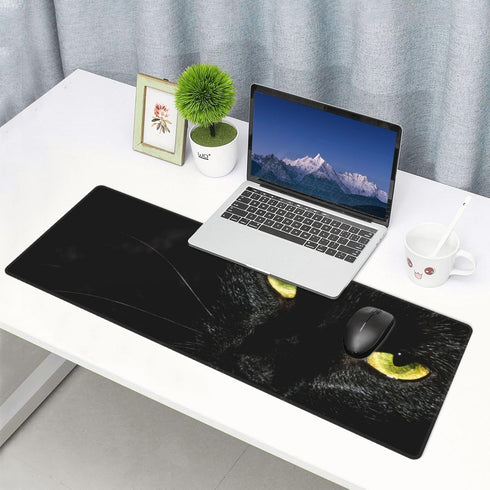 XL Cool Black Cat Gaming Mouse Pad, Large Non-Slip Rubber Mousepad, Long Extended 31.5'' x 11.8'' with Stitched Edges