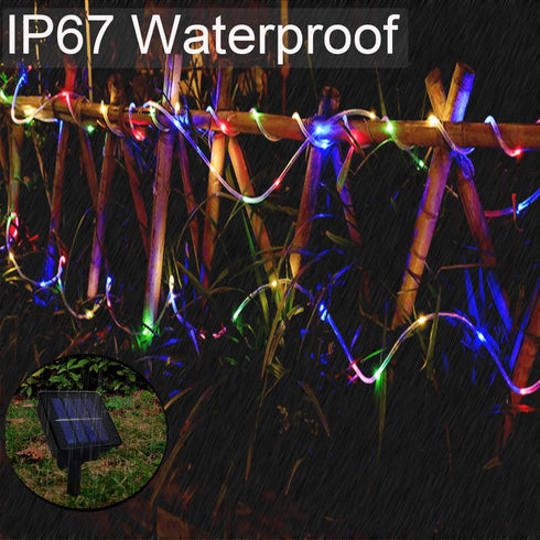 LHYLDS 33FT 100LED 8 Solar Rope Lights Outdoor Waterproof, Outdoor String Lights Clear PVC Tube Fairy Lights, Modes