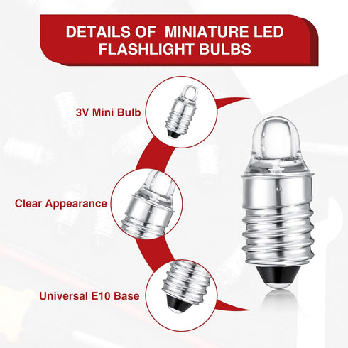 Honoson 10 Pieces E10 LED Bulbs, 3 Volt Miniature Flashlight Bulbs, Cool White
