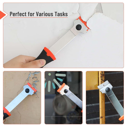 10 10 Bates- Long Handle Razor Blade Scraper, Razor Scraper with Extra Metal & Plastic Blades, Razor Scraper, Window