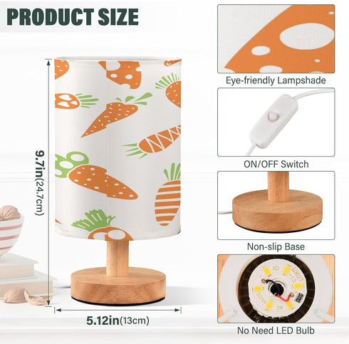 FUGIDOG Easter Carrot Bedside Table Lamp for Bedroom LED Nightstand Lamp with Wood Base & USB Port Linen Shade Desk