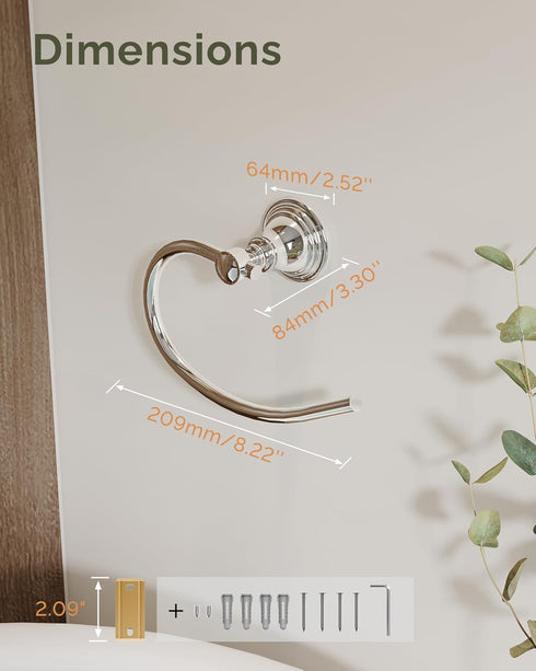 2 Pack, Towel Ring Stainless Steel Hand Towel Holder for Bathroom Wall Mount, Heavy Duty Towel Hanger for Kitchen