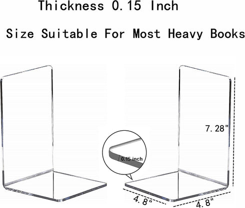 Clear Bookends for Heavy Books - 8pcs Acrylic Book Shelf Organizer for Desk, Plastic Heavy Duty Book Holders