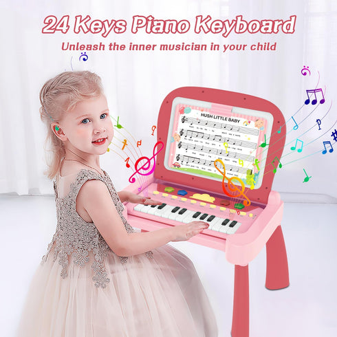 Leopmase 4-in-1 1-3Pink Touch & Learn Activity Desk - Educational Toys with Interactive Learning System Cards and Music