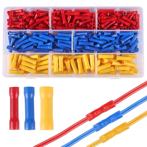 300PCS Butt Splice Crimp Connectors, Insulated Electrical Straight Wire Terminal Connectors 10-22AWG Assorted Terminals