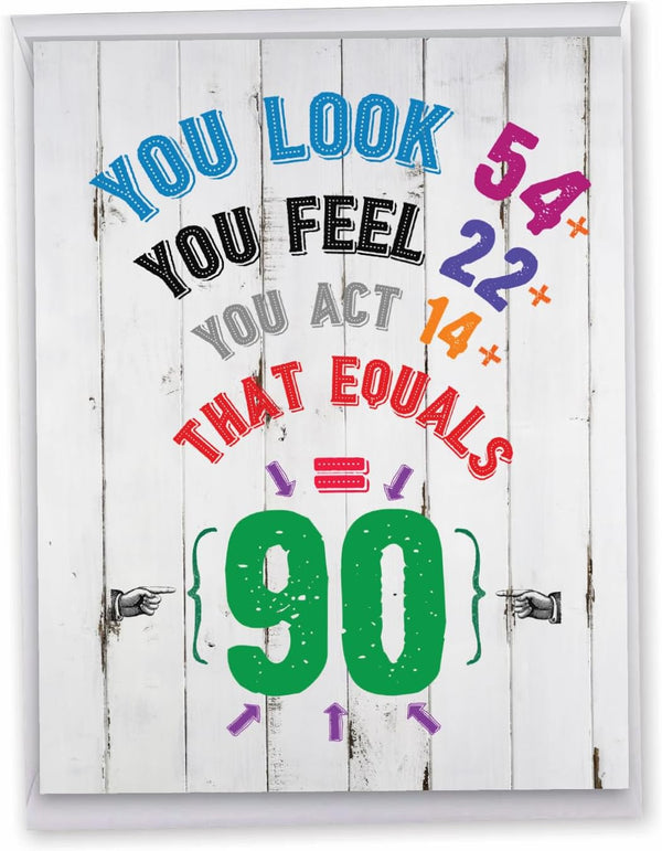 NobleWorks 90th Birthday Card with Envelope, Jumbo Notecard for Big 90 Year Milestone Celebration