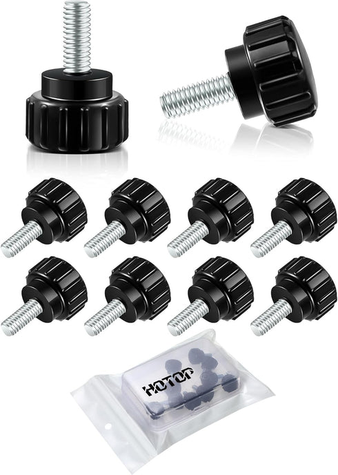 Hotop Black(10 Pieces,M4 10 mm) Threaded Knurled Thumbscrew Monitor Mount Screws on Knobs Monitor Screws Carbon Steel