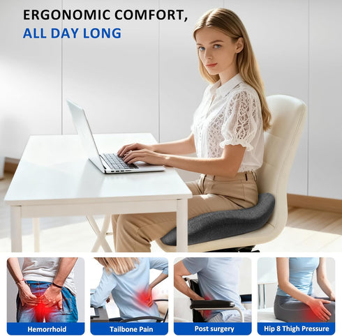 Tailbone Thickened Seat Cushions for Office Chairs,Ergonomic Memory Foam seat CushionSciatica Pain Relief Pillow
